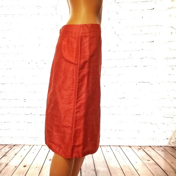 Gilbert Gilmor New York Shiny Orange Linen Skirt - Picture 3 of 7